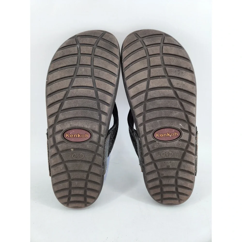 Kenkoh Spirit V Flip Flop Sandals Mens 9 Brown Leather Acupressure Massage 2314
